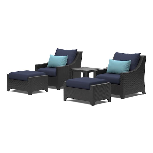 RST BRANDS Deco 5-Piece Wicker Patio Conversation Set with Blue Cushions