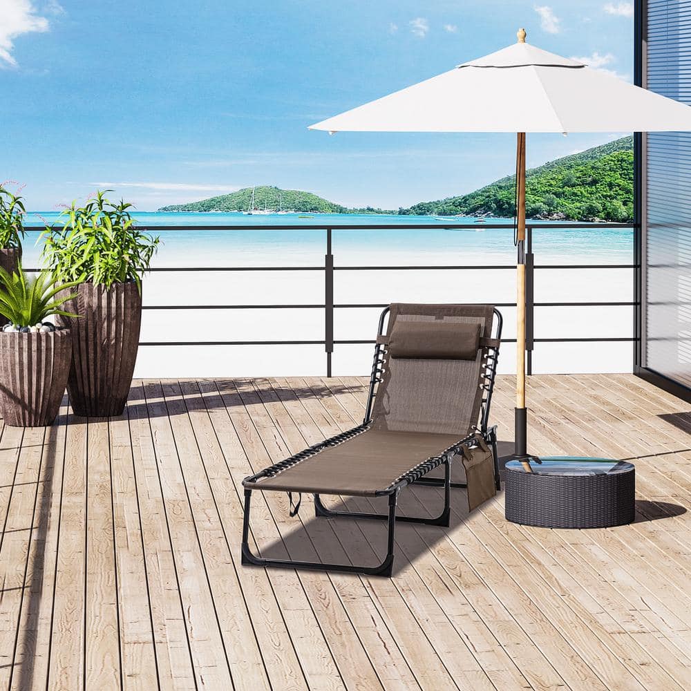 Brown Adjustable Reclining Chaise Lounge with Removable Pillow
