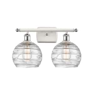 Athens Deco Swirl 18 in. 2-Light White and Polished Chrome Vanity Light with Clear Deco Swirl Glass Shade