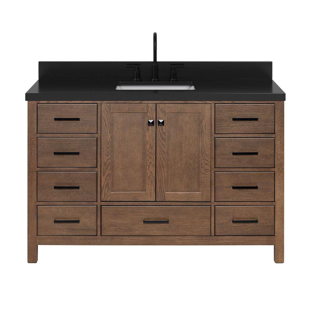 Cambridge 54 in. Single Sink Freestanding Bathroom Vanity in Brown Oak with Carbon Black Quartz Top price history on PriceWatchPro