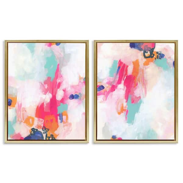 Pink and Pastel Splotches by June Erica Vess 2 Pieces Gold Floater Frame Abstract Graphic Art Print 31 in. x 25 in.