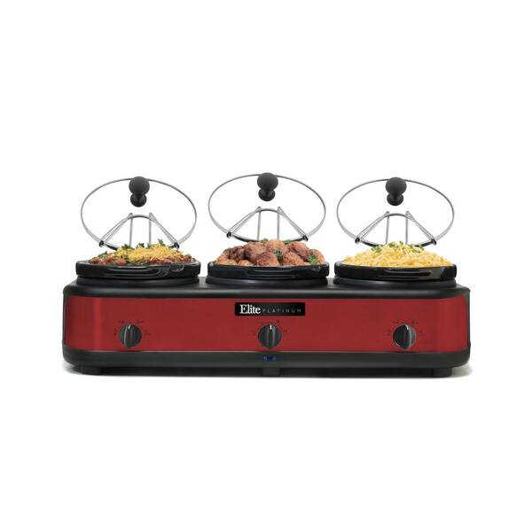 Elite Platinum 7.5 Qt. Red Slow Cooker with 3 Crocks and Cool-Touch Handles