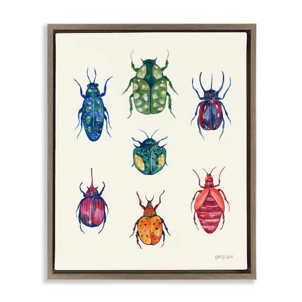 Stupell Industries Varied Beetle Chart by Yvette St. Amant Brown Floater Frame Animal Graphic Art Print 31 in. x 25 in.