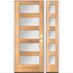 50 in. x 80 in. Modern Douglas Fir 5-Lite Left-Hand/Inswing Frosted Glass Clear Stain Wood Prehung Front Door