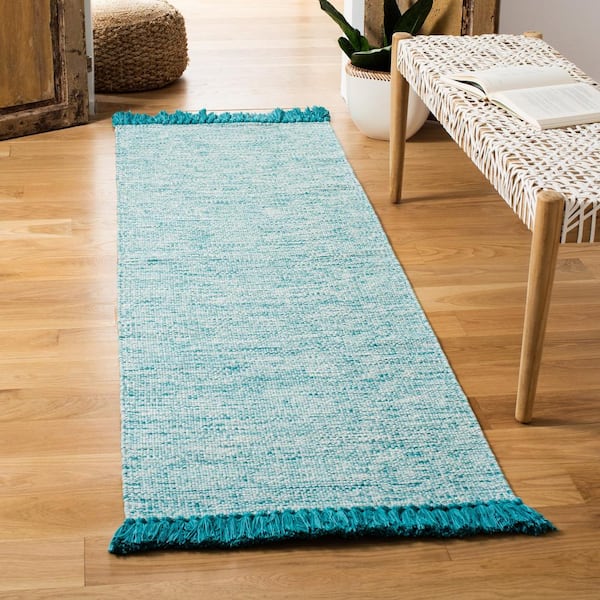 Montauk Turquoise 2 ft. x 7 ft. Border Solid Gradient Runner Rug