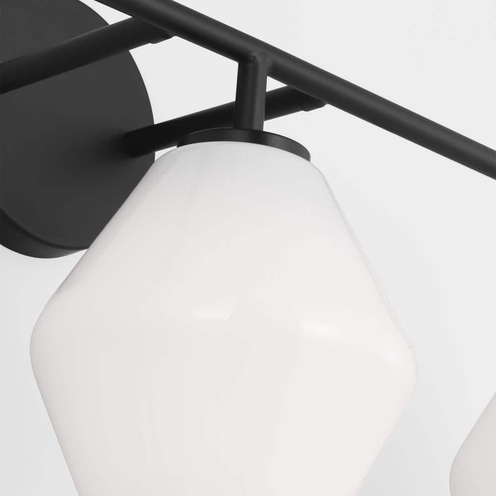 Modern Black Steel Bathroom Vanity Light with Milk Glass Shades