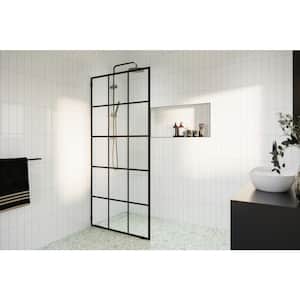 French Monture Noir 34 in W x 78 in. H Fixed Single Panel Frameless Shower Door in Matte Black with Clear Glass