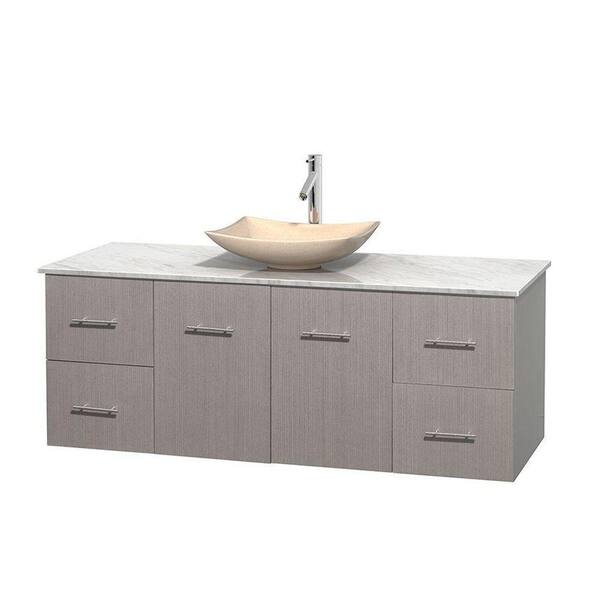 Wyndham Collection Centra 60 in. Vanity in Gray Oak with Marble Vanity Top in Carrara White and Sink