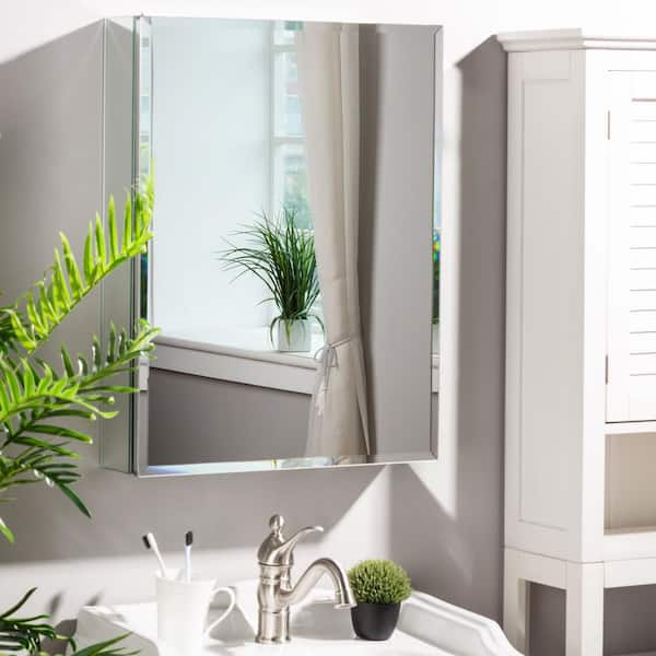 20 in. W x 26 in. H Silver Aluminium Recessed/Surface Mount Medicine Cabinet with Mirror for Bathroom Livingroom