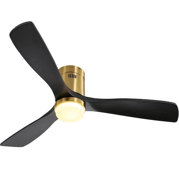 Unbranded 52 in. Indoor Gold Low Profile Standard Ceiling Fan with Remote Control and 3 Black Solid Wood Blades