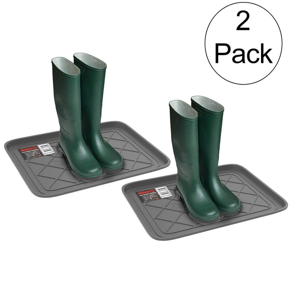 Gray Polypropylene Diamond Pattern Outdoor Boot Tray Set