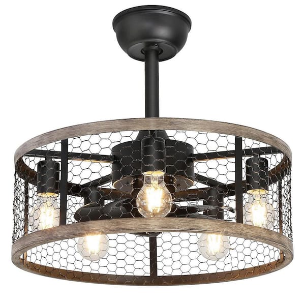Yardreeze 20 in. Indoor Black American Retro Style Ceiling Fan Chandeliers with Remote Control, 6 Gear Wind Speed Fan Light