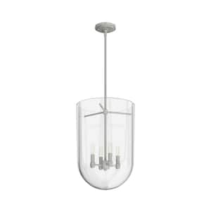 Sacha 4 Light Brushed Nickel Island Pendant Light with Clear Glass Shade Dining Room Light