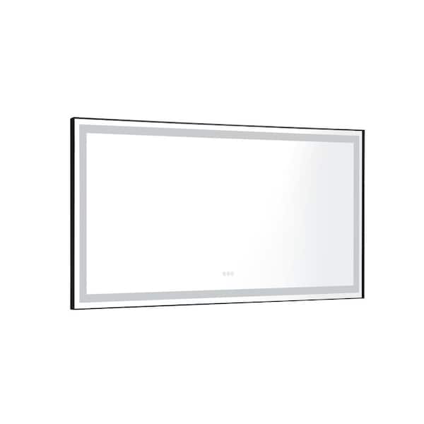 ANGELES HOME 72 in. W x 36 in. H Large Rectangular Aluminium Framed Dimmable Anti-Fog Wall Bathroom Vanity Mirror in Black