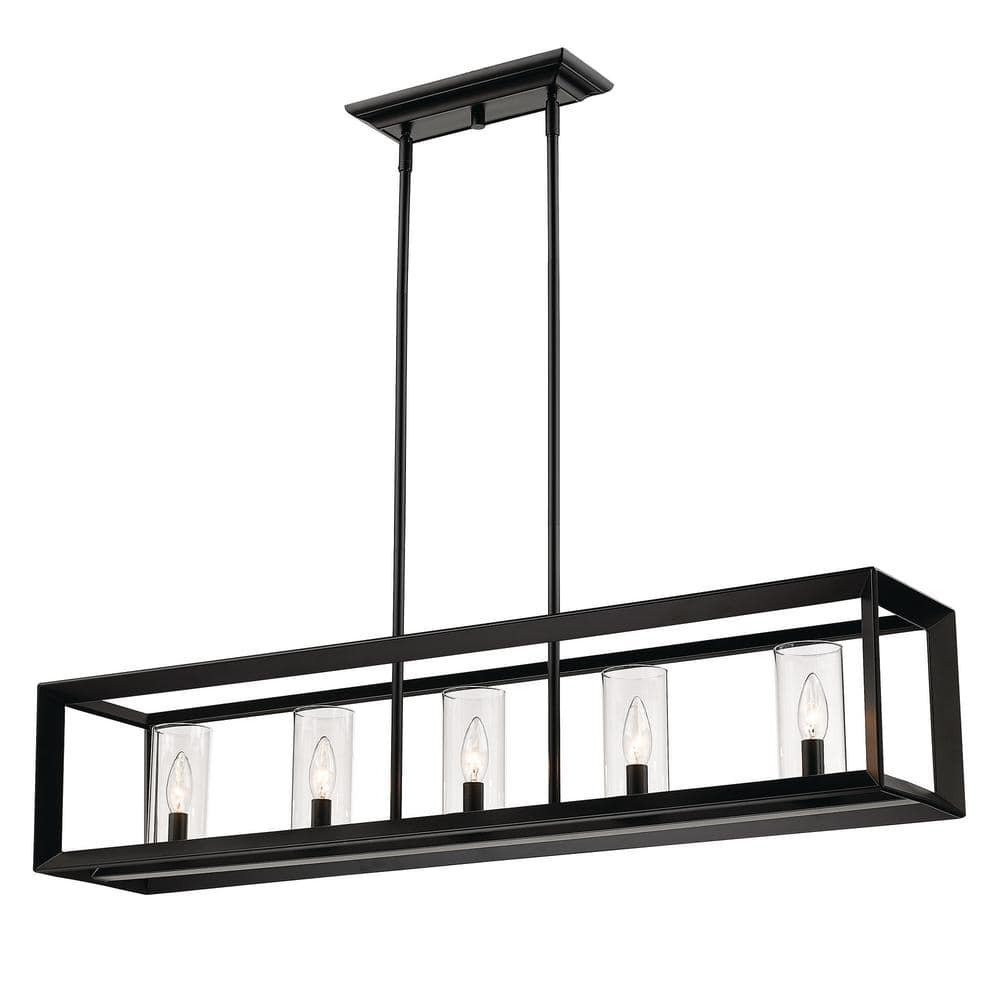 Smyth Contemporary 5-Light Linear Pendant in Matte Black with Clear Glass