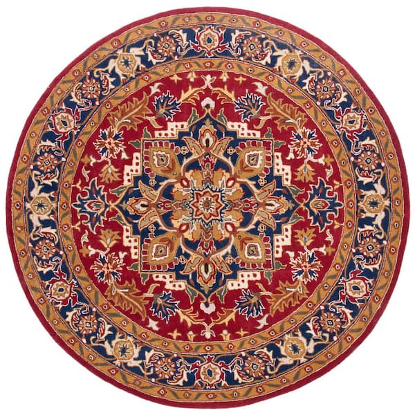 Classic 8 ft. x 8 ft. Round Red/Navy Border Area Rug
