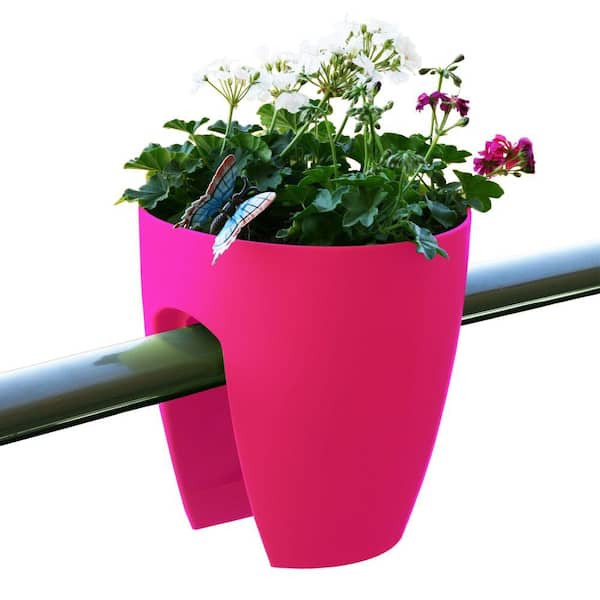 Greenbo 11.4 in. x 11.8 in. x 11.4 in. Pink Plastic Railing and Deck Planter (2 pack)