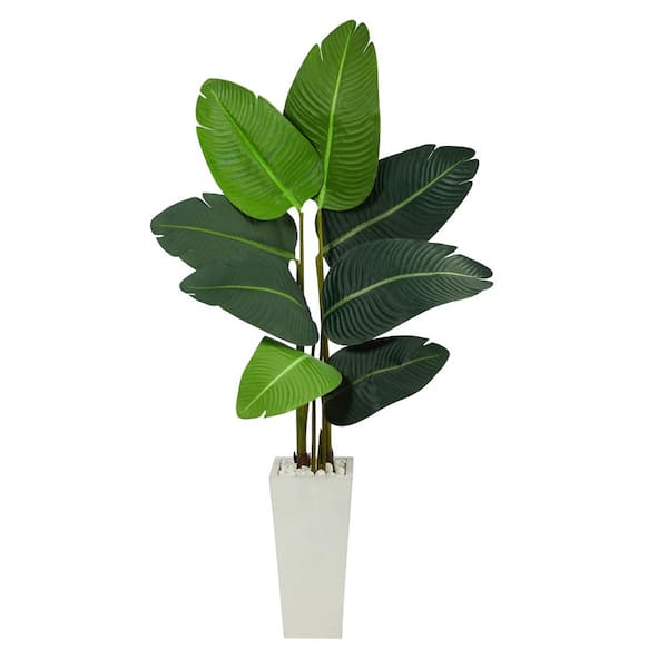 Nearly Natural 4.5 ft. Travelers Palm Artificial Tree in White Planter