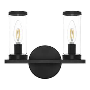Loveland 10.5 in. 2-Light Black Bathroom Vanity Light Fixture with Clear Glass Shades