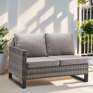 Valenta Gray Wicker Outdoor Loveseat with Gray Cushions