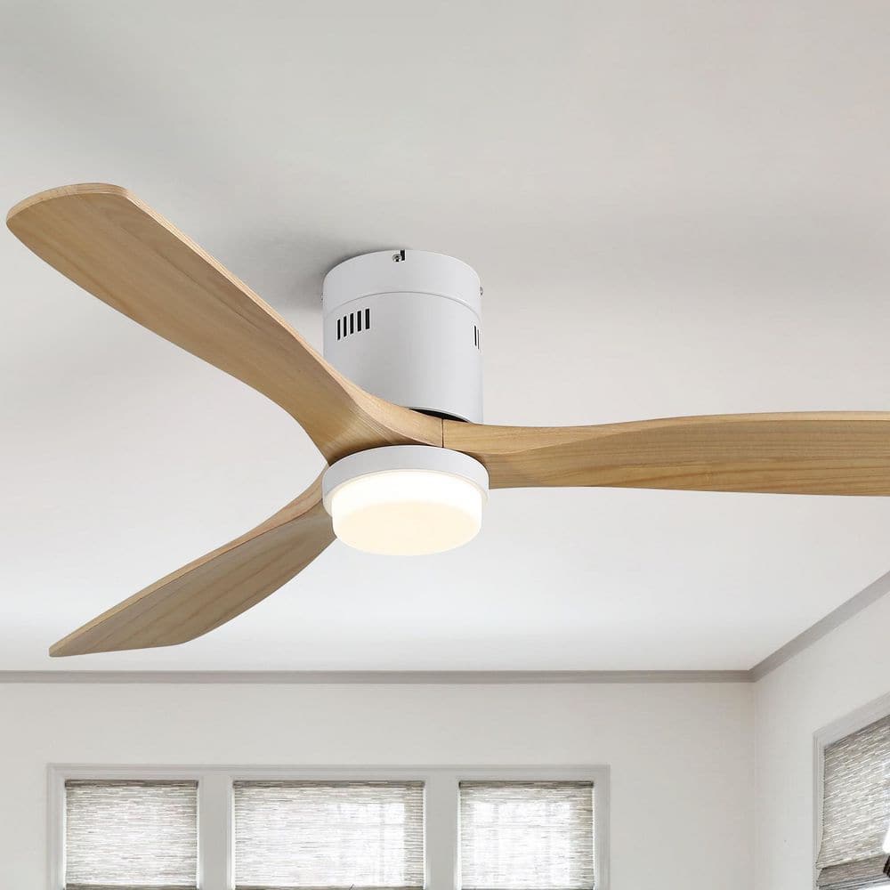 52 in. Standard LED Indoor/Outdoor Flush Mount White Ceiling Fan with Wood Blades, 6-Speed DC Remote Control price history on PriceWatchPro