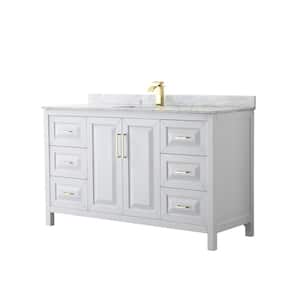 Daria 60 in. W x 22 in. D x 35.75 in. H Single Sink Bath Vanity in White with White Carrara Marble Top