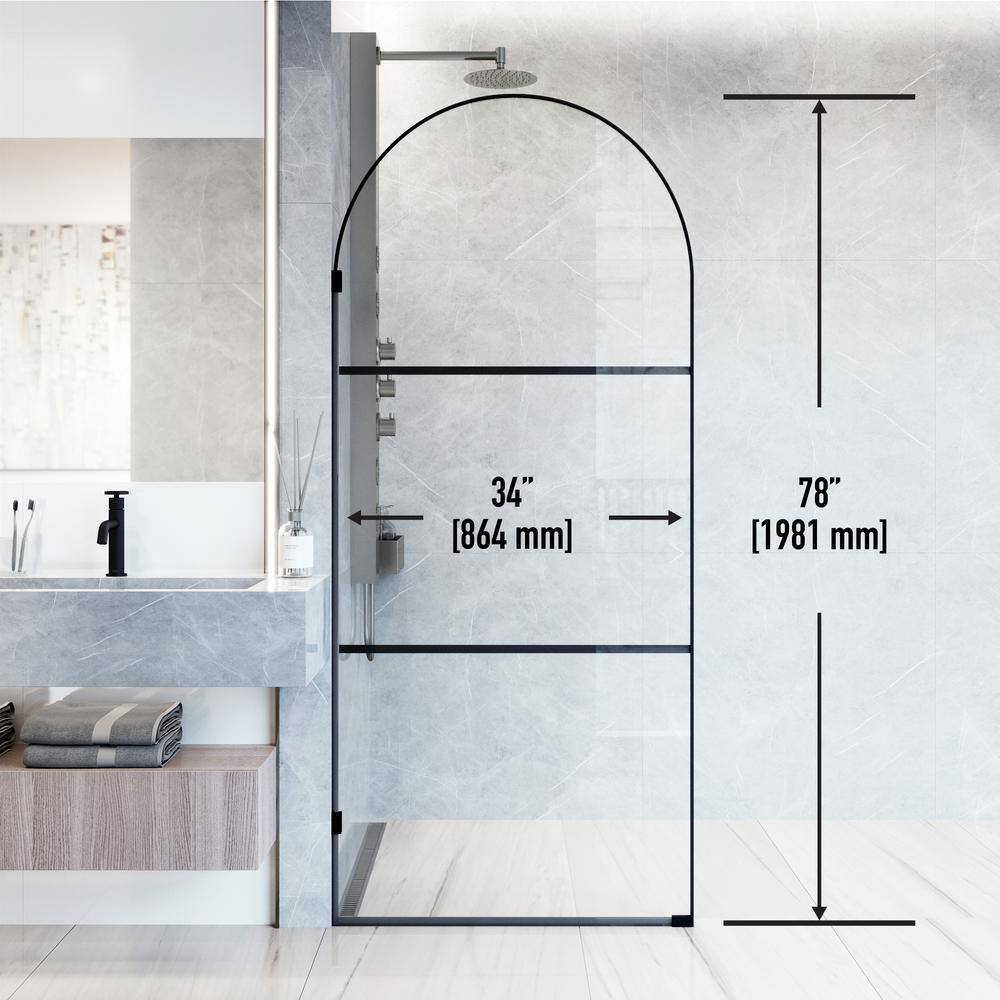 Arden Matte Black 34" x 78" Framed Shower Screen with Clear Glass