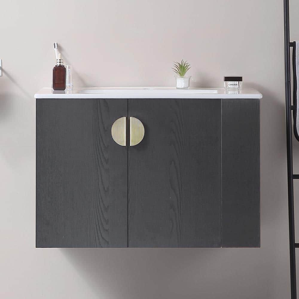 30 in. W x 18 in. D x 20 in. H Wall Mounted Bathroom Vanity in Black with S