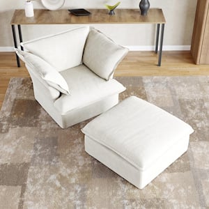 43 in. Overstuffed Down Filled Comfort Contemporary  Linen Flannel Modular Single Sofa Accent Chair with Ottoman, White