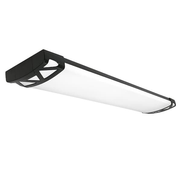 Commercial Electric 4 ft. Matte Black Triangle End Caps 5250LM 75W LED Flush Mount Ceiling Light Adjustable CCT and Night Light Feature