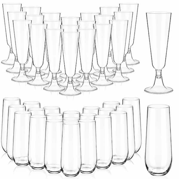 48-Pack Clear PET Plastic Champagne Flutes 5.71 in. Disposable Stemless and High Stem Shatterproof Party