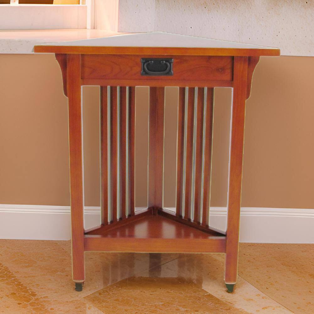 Mission Style 28 in. Brown Triangle Wood Corner Table with 1-Drawer and Bottom Shelf price history on PriceWatchPro