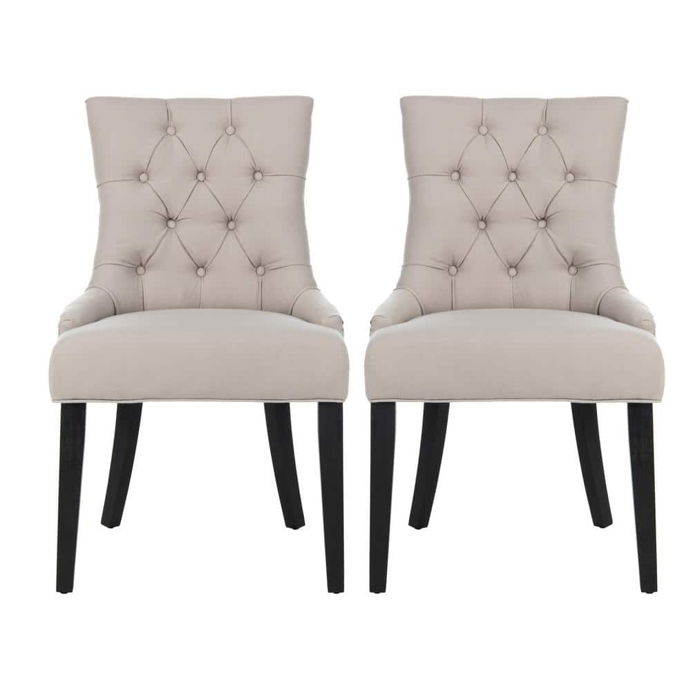 Elegant Taupe Linen and Birch Wood Parsons Side Chair Set
