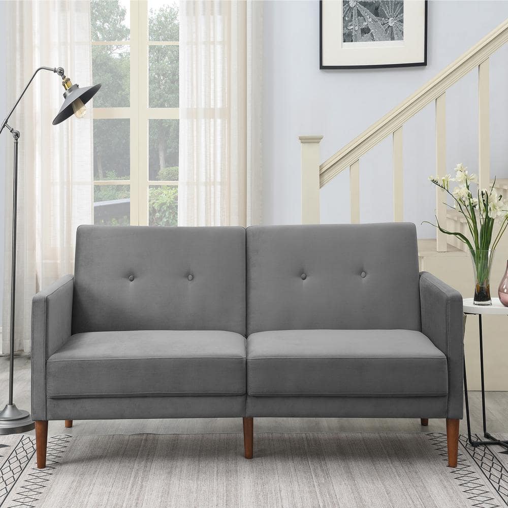 Angel Sar Angel 76.3 in. Width Gray Velvet Twin Size Sofa Bed ...