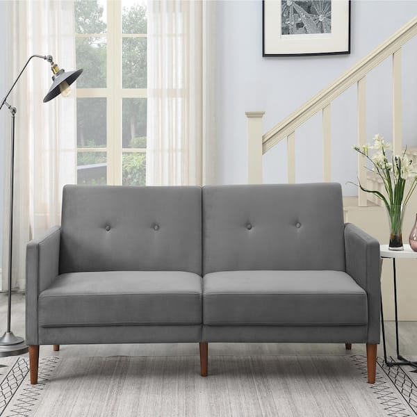 Angel Sar Angel 76.3 in. Width Gray Velvet Twin Size Sofa Bed