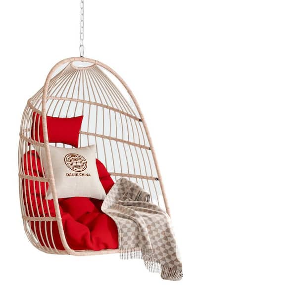 29.13 in. W Plastic Outdoor Garden Porch Swings with Red Cushions