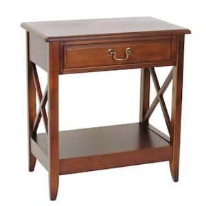 23.5 in. Brown 1-Drawer Wooden Nightstand