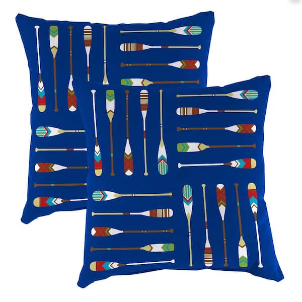 Jordan Manufacturing 16 in. L x 16 in. W x 4 in. T Square Outdoor Throw Pillow in Painted Oars (2-Pack)