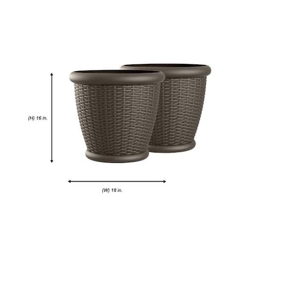 Suncast Willow 18 Inch Diameter Resin Decorative Wicker Patio Planter Pot Java