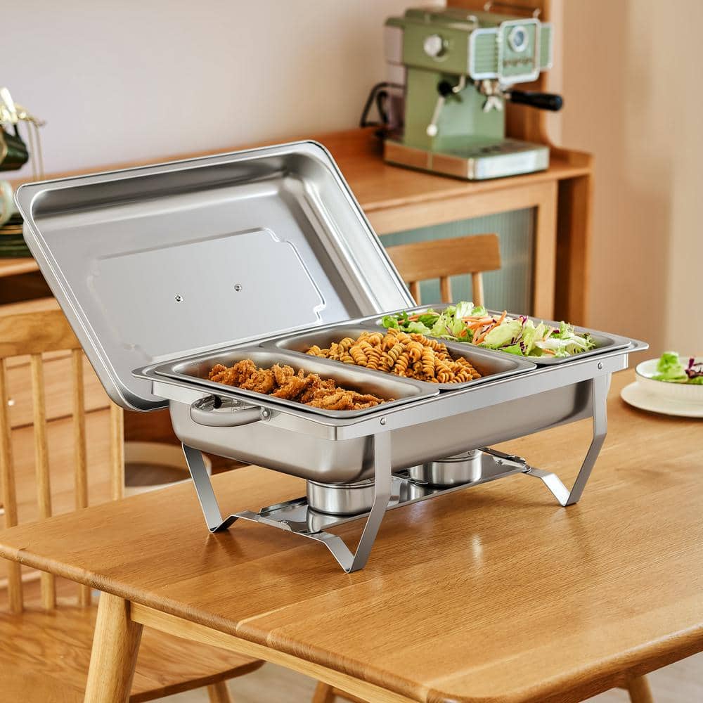 8 Quart Silver Stainless Steel Rectangle Chafing Dish Set