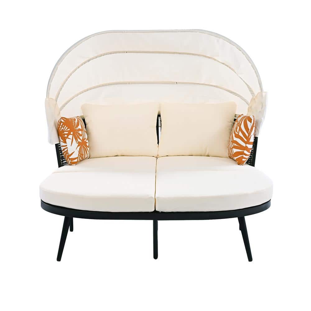 74.8 in. L Metal Outdoor Day Bed, Outdoor PE Wicker Back Loveseat Sofa Set,