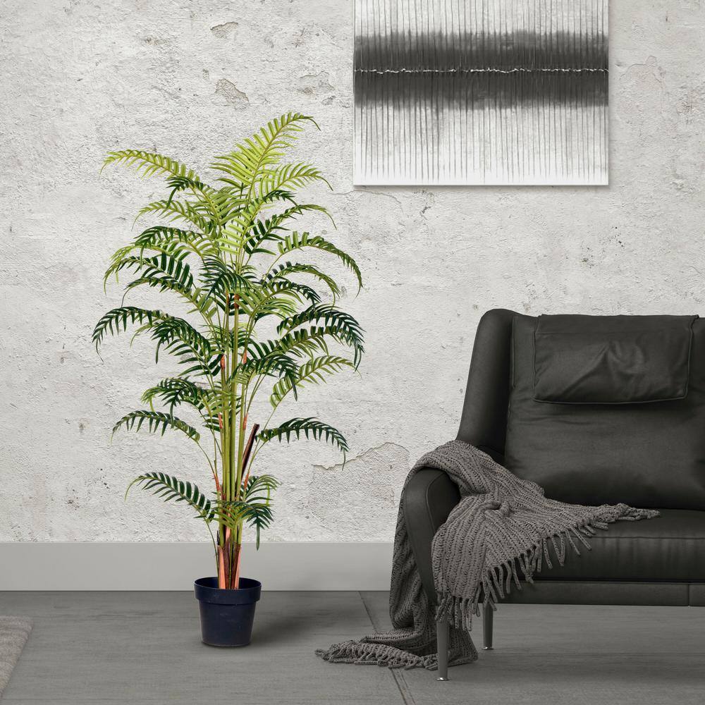 Outdoor Faux Fern Floor Plant in Black Planter, 59" Real Touch Leaves