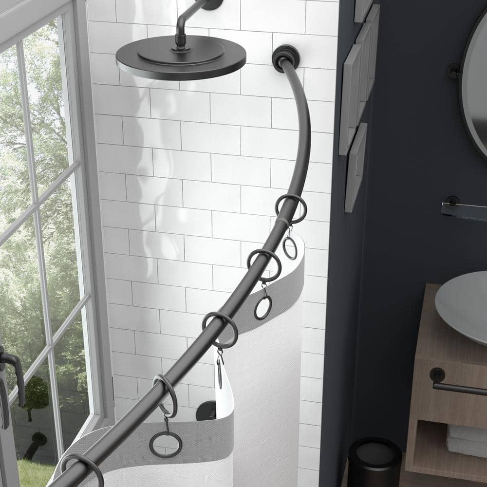Modern Minimalist Matte Black Adjustable Curved Shower Curtain Rod