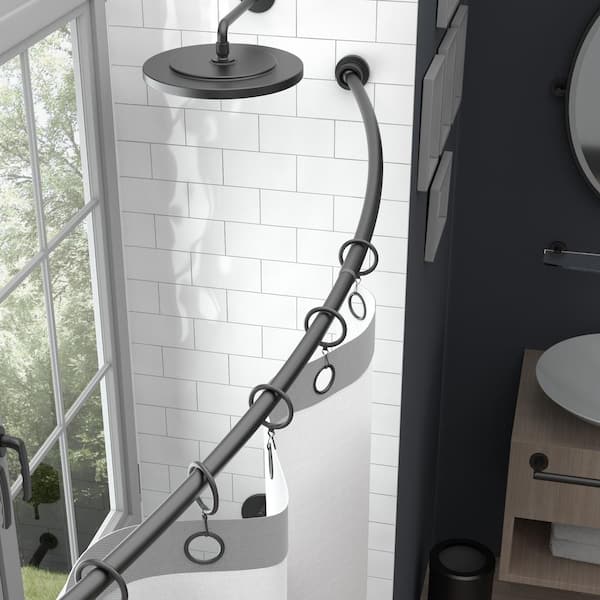 Curved Shower Rod Set In Matte Black, Modern Shower Curtain Rod