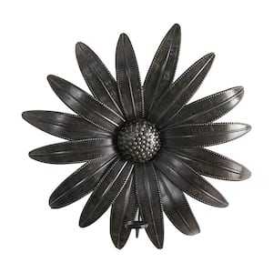 30 in. x 30 in. Brushed Cream and Green Metal Daisy Flower Sconce Candle Holder Wall Art Decor