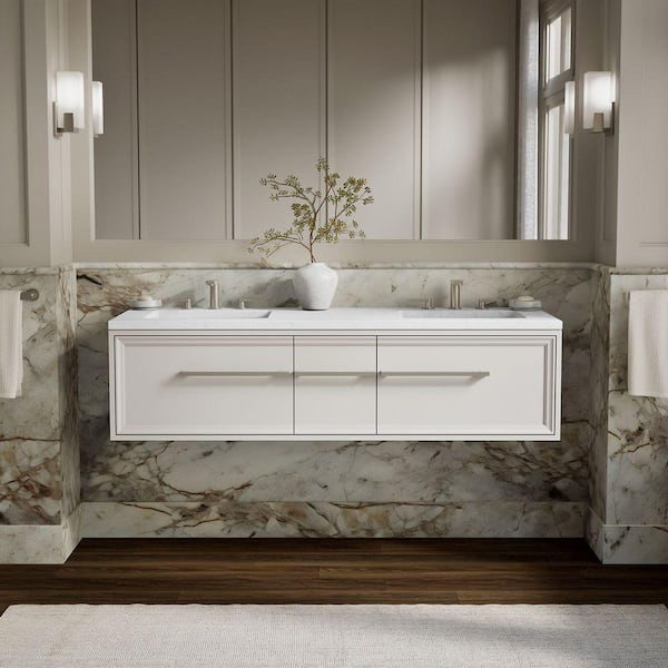 Lodern 61 in. Double Sink Bathroom Vanity Cabinet without Top in Linen White