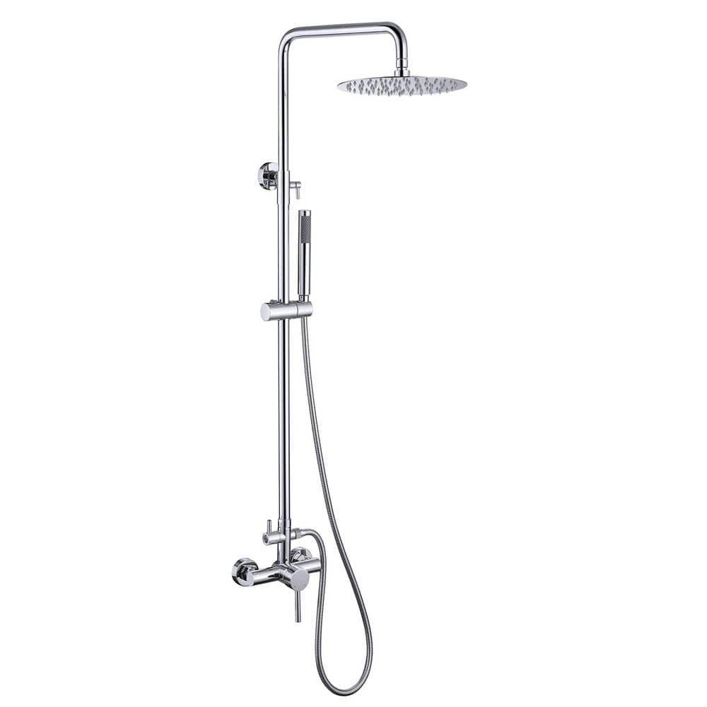 Brass 1-spray 10 in. Fixed Shower Head and Handheld Shower Head with Valve for Outdoor or Indoor in Polished Chrome price history on PriceWatchPro