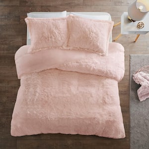 Leena 3-piece Blush King Shaggy Fur Duvet Cover Set