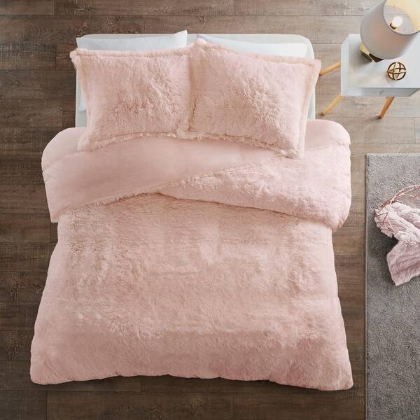 Leena 3-piece Blush King Shaggy Fur Duvet Cover Set