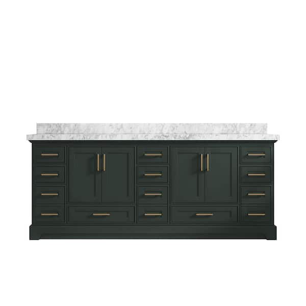 Willow Collections Fenway 84 in. W x 22 in. D x 36 in. H Double Sink Bath Vanity in Pewter Green with 2" Carrara Marble Top